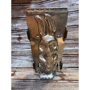 Antique BUNNY RABBIT Chocolate Mold 11" Tall Easter metal silver